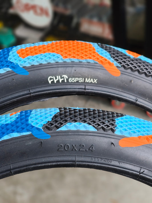 Cult x Vans BMX Tire 20 x 2.40" Camo Blue Orange sold by pair