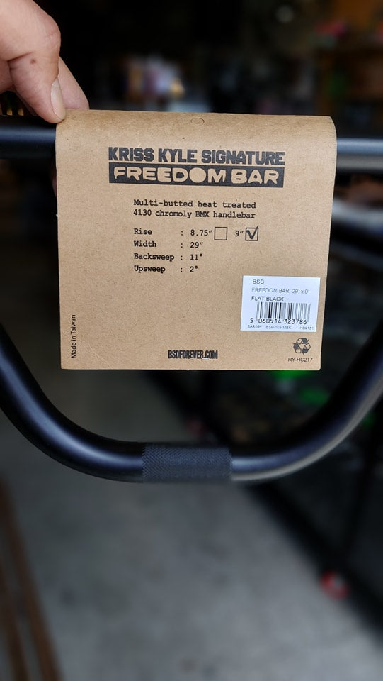 BSD Freedom BMX Bar, 2pc bar type, 9" rise