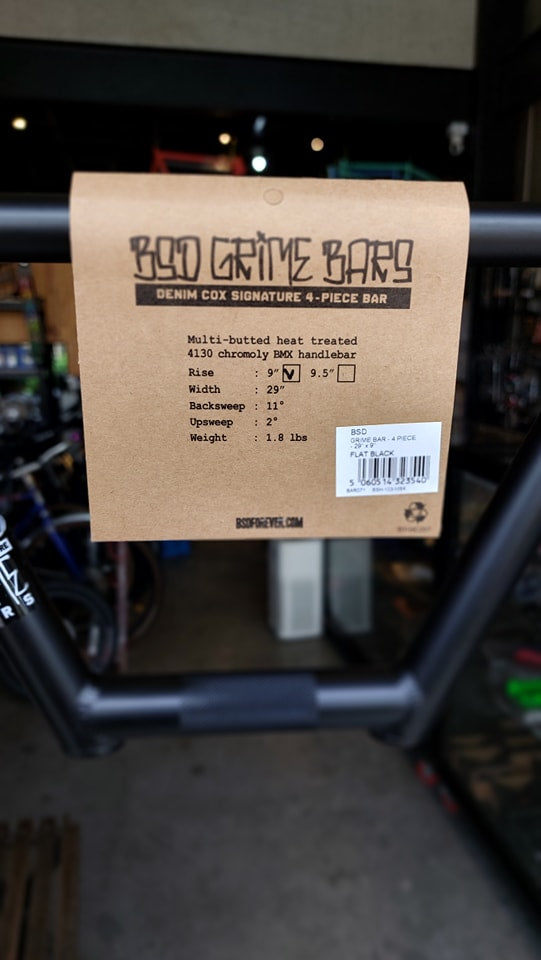 BSD Grime BMX Bar, 4pc Bar Type, 9" rise